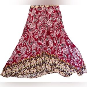 EUC John Paul Richard Women’s Sz M Skirt Floral Boho Print Shell Buttons Tassels